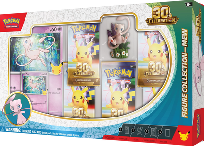 Pokémon Mew Figurenkollektion-Box Vorderseite mit Zubehör und 30th-Celebration-Design