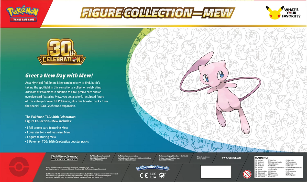 Pokémon Mew Figurenkollektion-Box mit Rückansicht und Produktdetails