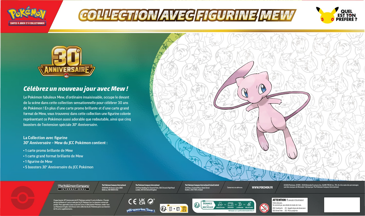 Pokémon Figurenkollektion 30. Jubiläum: Rückseite der Mew-Packung (FR)