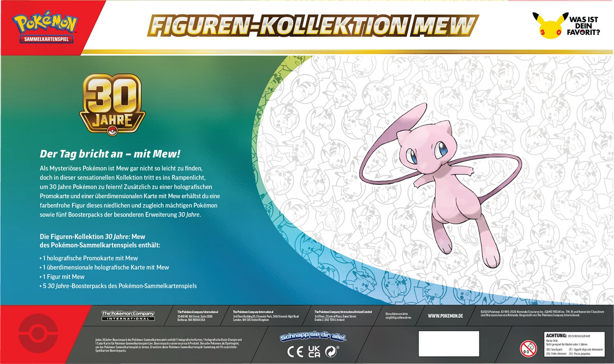 Mew-Figurenkollektion-Schachtel mit Abbildung und Produktinfos, 30 Jahre
