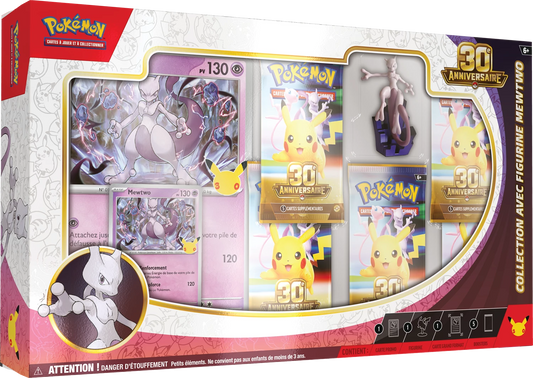 Pokémon-Figurenset 30. Jubiläum in Kartonverpackung, Seitenansicht mit Mewtwo-Abbildung