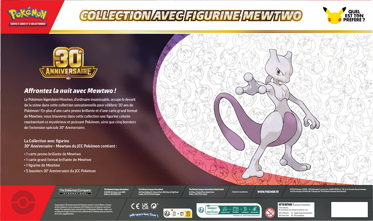Pokémon-Figurenset „30. Jubiläum“ mit Mewtwo in Kartonverpackung, Vorderansicht