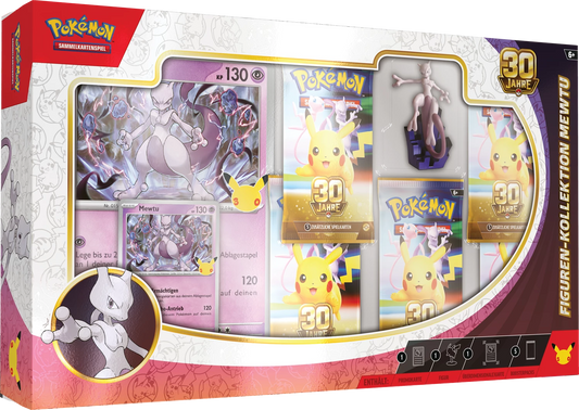 Pokémon 30-Jahre Mewtu Figurenkollektion, Schachtel mit Mewtu in Sichtfenstern