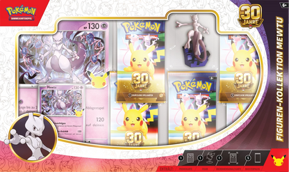 Pokémon 30-Jahre Mewtu Figurenkollektion, Schachtelvorderseite mit Produktfenstern