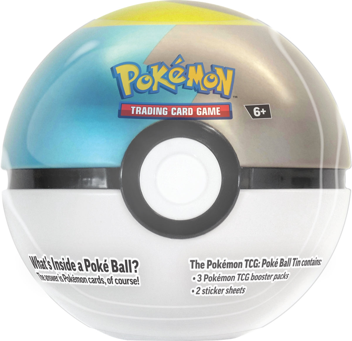 Poké Ball-Dose mit blauem Oberteil und schwarzem Mittelring, gelber Zierstreifen, Pokémon TCG