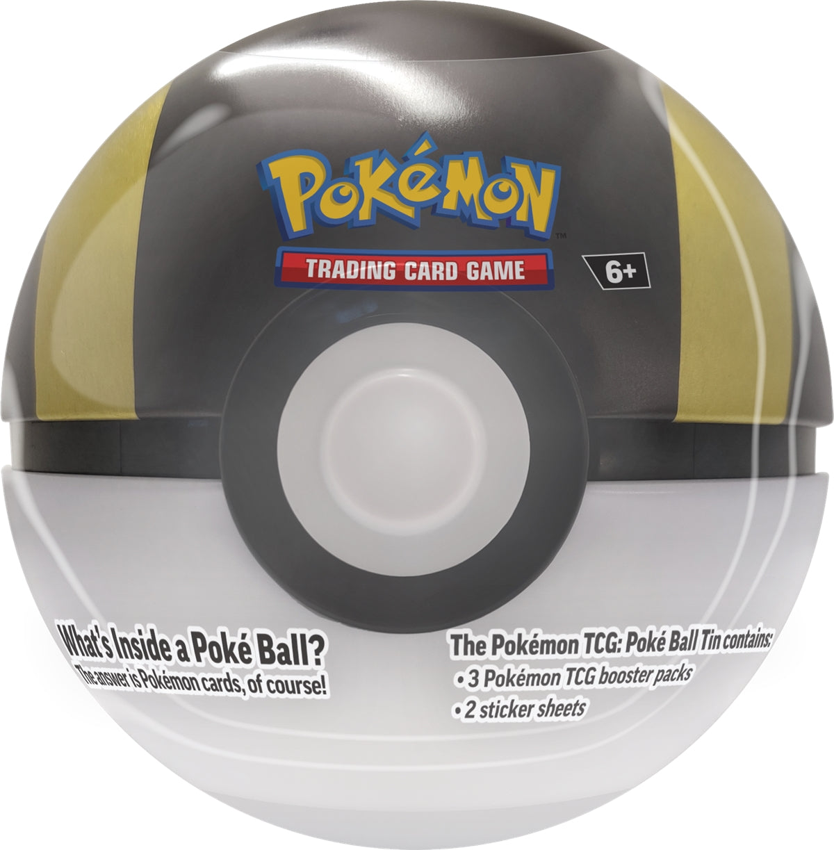 Poké Ball-Dose mit gelben Seitenteilen und schwarzem Mittelring, weißer Innenkreis, Pokémon TCG