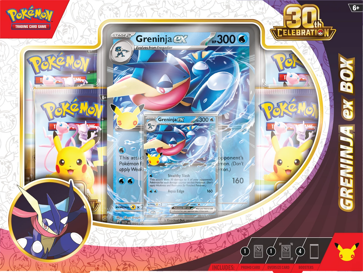 Pokémon ex Box 30th Anniversary Greninja ex, Vorderansicht mit Kartenhülle