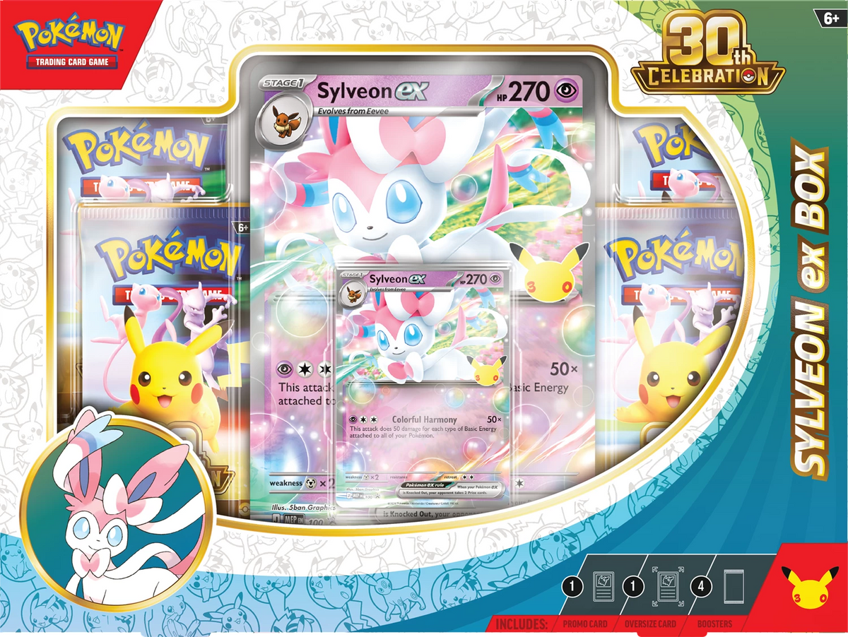 Pokémon ex Box 30th Anniversary Sylveon ex, Vorderansicht mit Kartenhülle