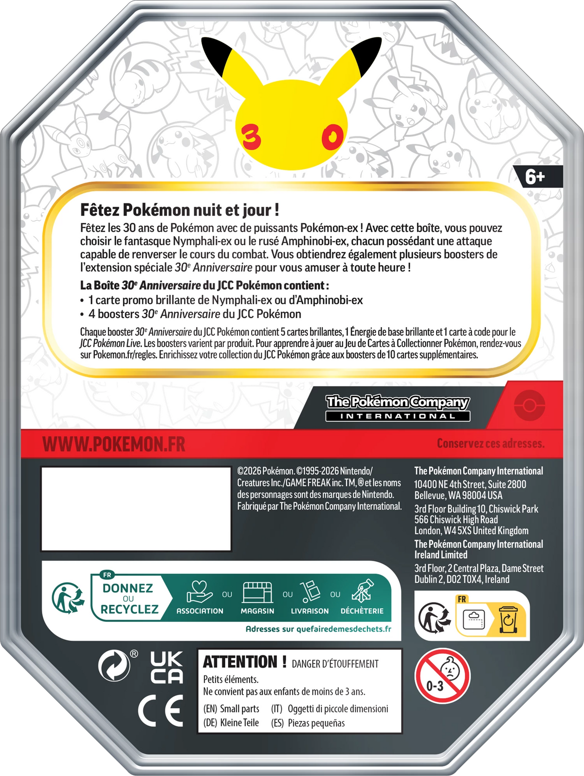 Pokémon ex-Metallbox Rückseite mit 6+-Hinweis und Pokémon-Logo