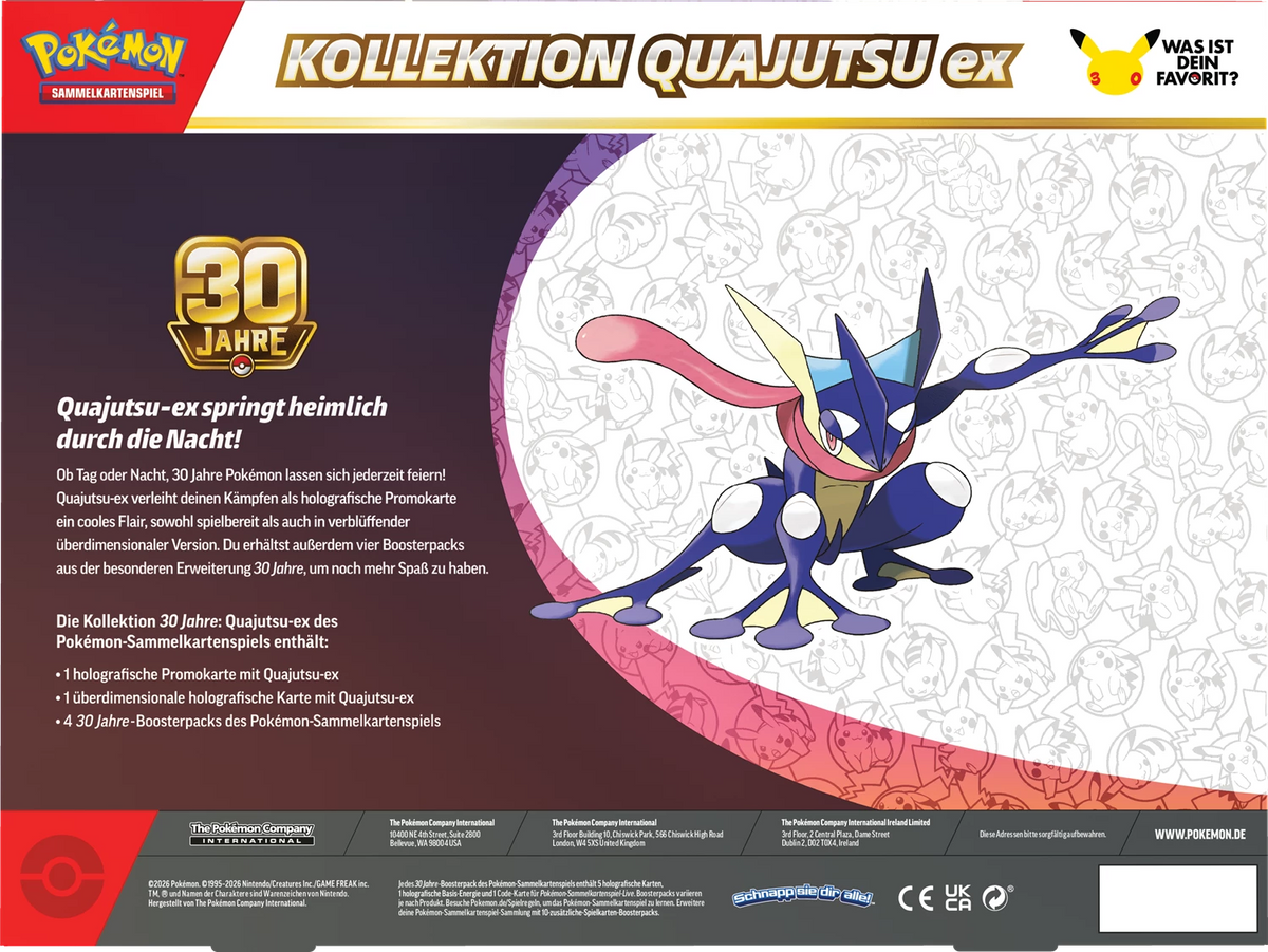 Pokémon-Ex-Box „30 Jahre“ mit Greninja und Quajutsu-ex Kartenmotiv