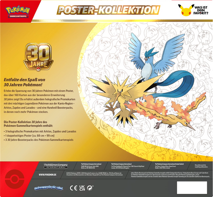 Pokémon-Poster-Kollektion 30 Jahre: Rückseite mit großer Vogel-Pokémon Grafik