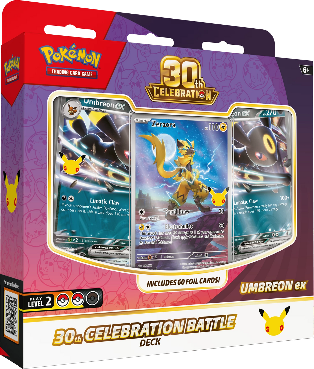 Pokémon 30th Celebration Battle Deck mit Umbreon ex, Packung mit 3 Kartenfenstern