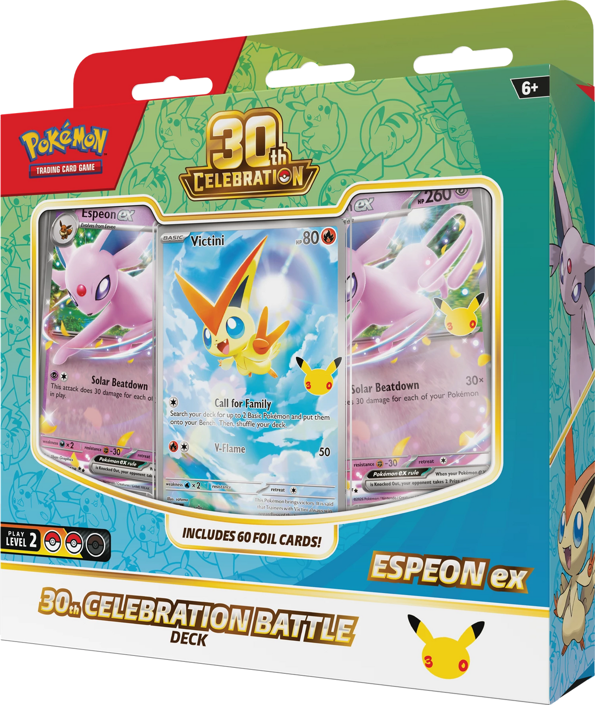 Pokémon 30th Celebration Battle Deck mit Espeon ex, Kartenansicht und 60 Foil-Karten