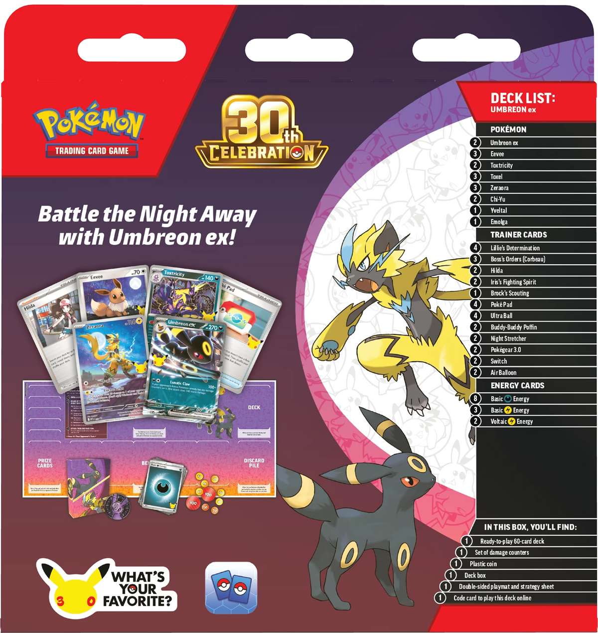 Pokémon 30th-Battle-Deck mit Umbreon ex, Rückseite mit Deckliste