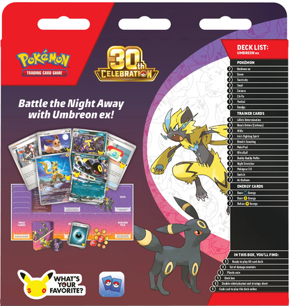 Pokémon 30th-Battle-Deck mit Umbreon ex, Rückseite mit Deckliste