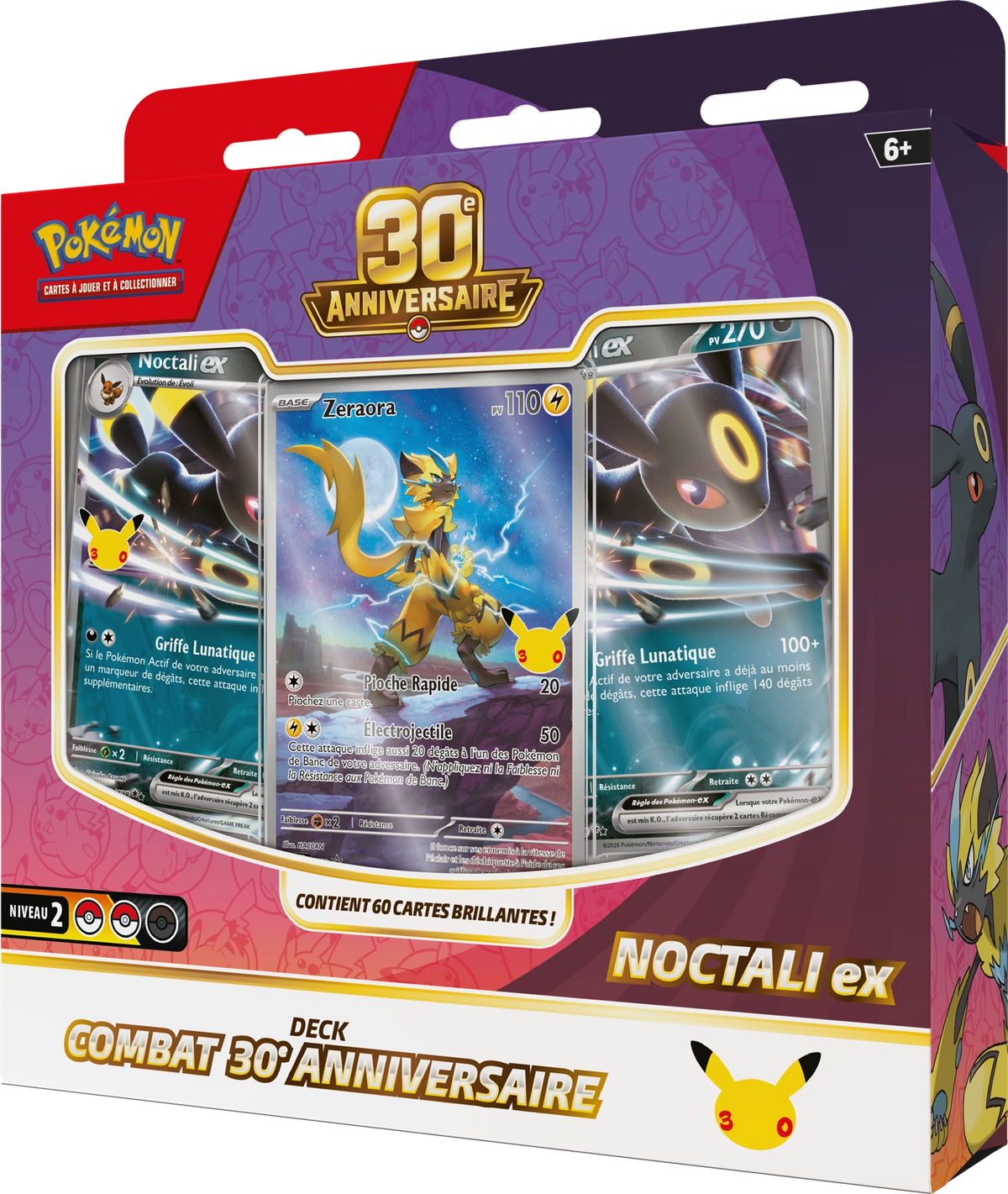 Pokémon Kampfdeck 30. Jubiläum mit Noctali ex Kartenpackung, drei Kartenansichten