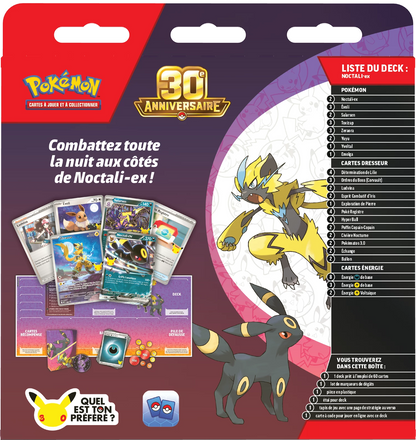 Pokémon 30 Jahre Kampfdeck mit Noctali ex, Karten und Energien auf Klappansicht