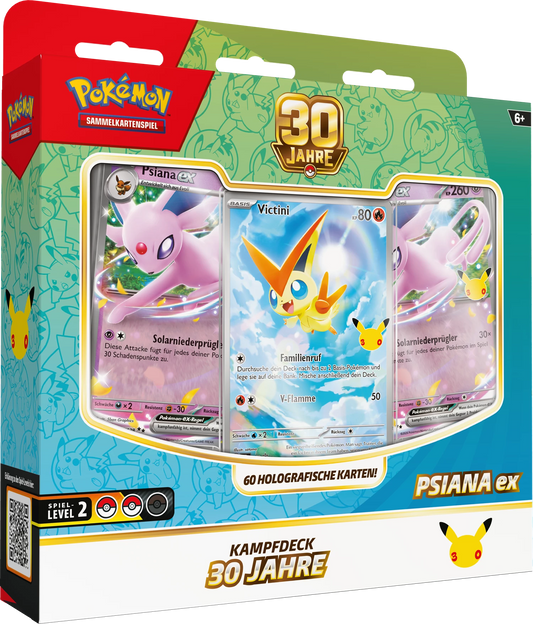 Pokémon Kampfdeck 30 Jahre Psiana ex, Packung mit drei holografischen Karten vorn