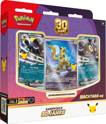 Pokémon Battle Deck 30 Jahre Nachtara ex in Box, Level 2 und Karten-Illustrationen