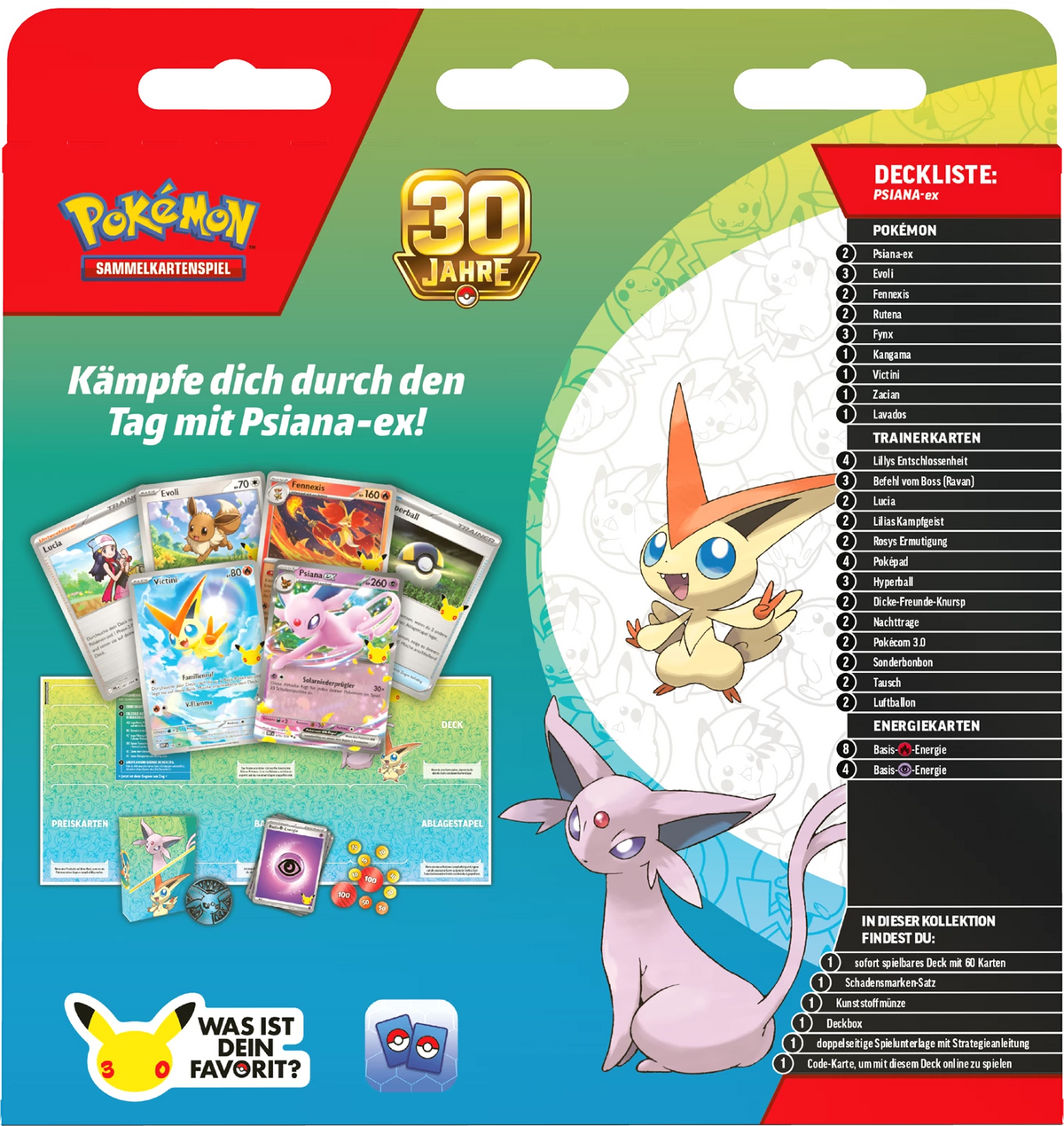 Pokémon Kampfdeck 30 Jahre: Psiana ex Battle Deck, mit Karten und Deckliste-Ansicht