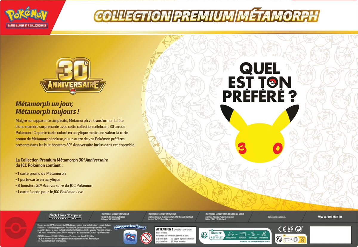 Pokémon Ditto Premium-Sammelbox (30. Jubiläum) mit Kartenfenster und Pikachu-Motiv