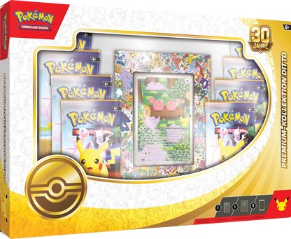 Pokémon Ditto Premium-Kollektion Box mit Kartenset und 30-Jahre-Logo