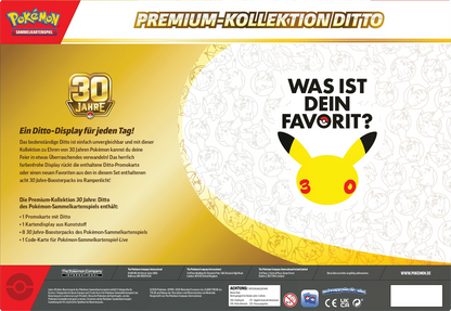 Pokémon 30-Jahre Ditto Premium-Kollektion Verpackung mit Inhaltsangaben