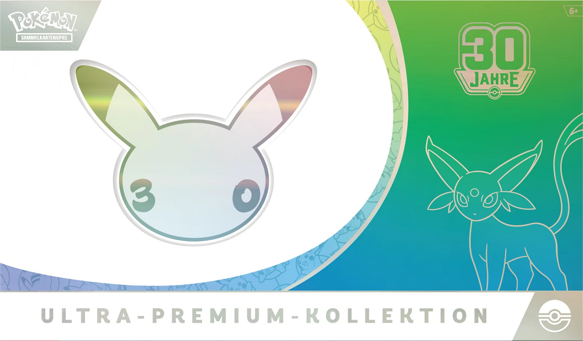Pokémon Ultra-Premium-Kollektion-Box mit Espeon-ex-Gesicht und 30-Jahre-Aufdruck