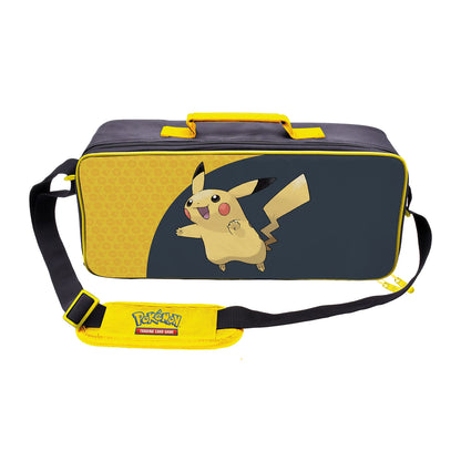 Tasche mit Pikachu-Grafik, gelb bedruckter Seitenfläche, Trageriemen und Umhängeschlaufe