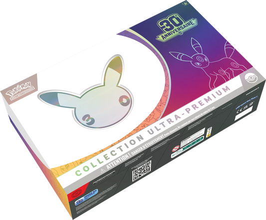Pokémon Ultra-Premium-Kollektion Umbreon ex: Box von der Seite mit 30-Jahre-Emblem und Umbreon