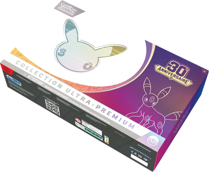 Pokémon Ultra-Premium-Kollektion Umbreon ex: Kartonrückseite mit Umbreon-Symbol und 30-Jahre