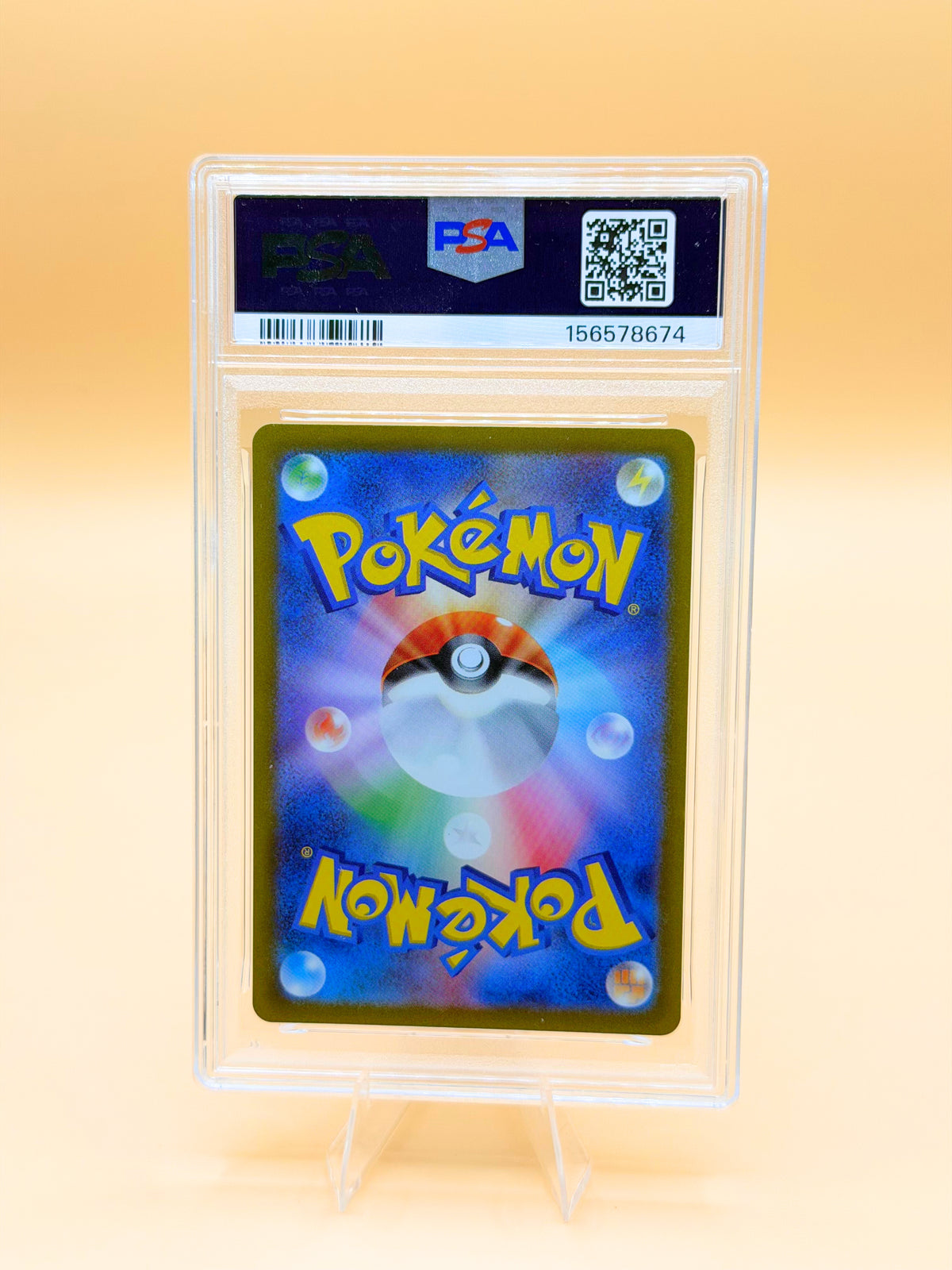 PSA-10 Pokémon-Karte Farigiraf, Rückseite im Sammler-Case