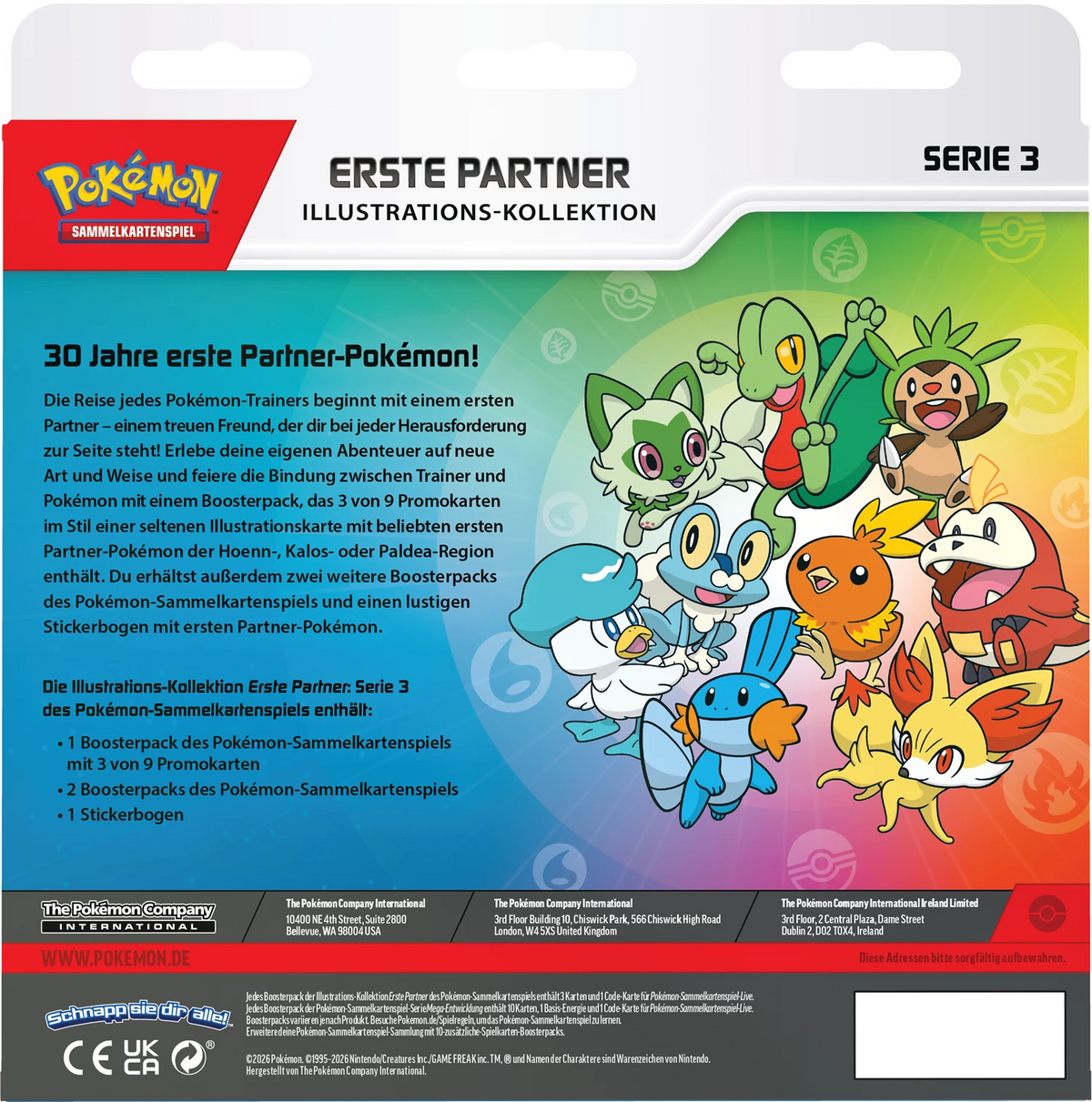 Pokémon Karten-Box Rückseite mit Illustrationen und Pokémon-Figuren