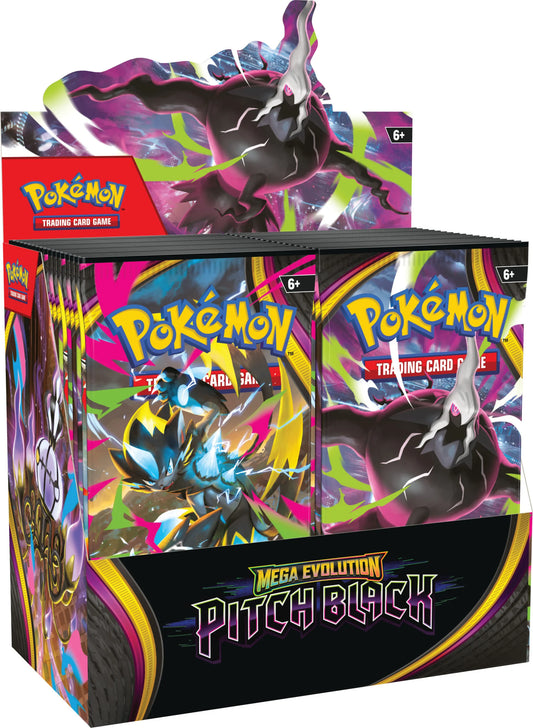 Pokémon Pitch Black Booster-Display (Box) mit mehreren Seiten, 6+ und Trading Cards.