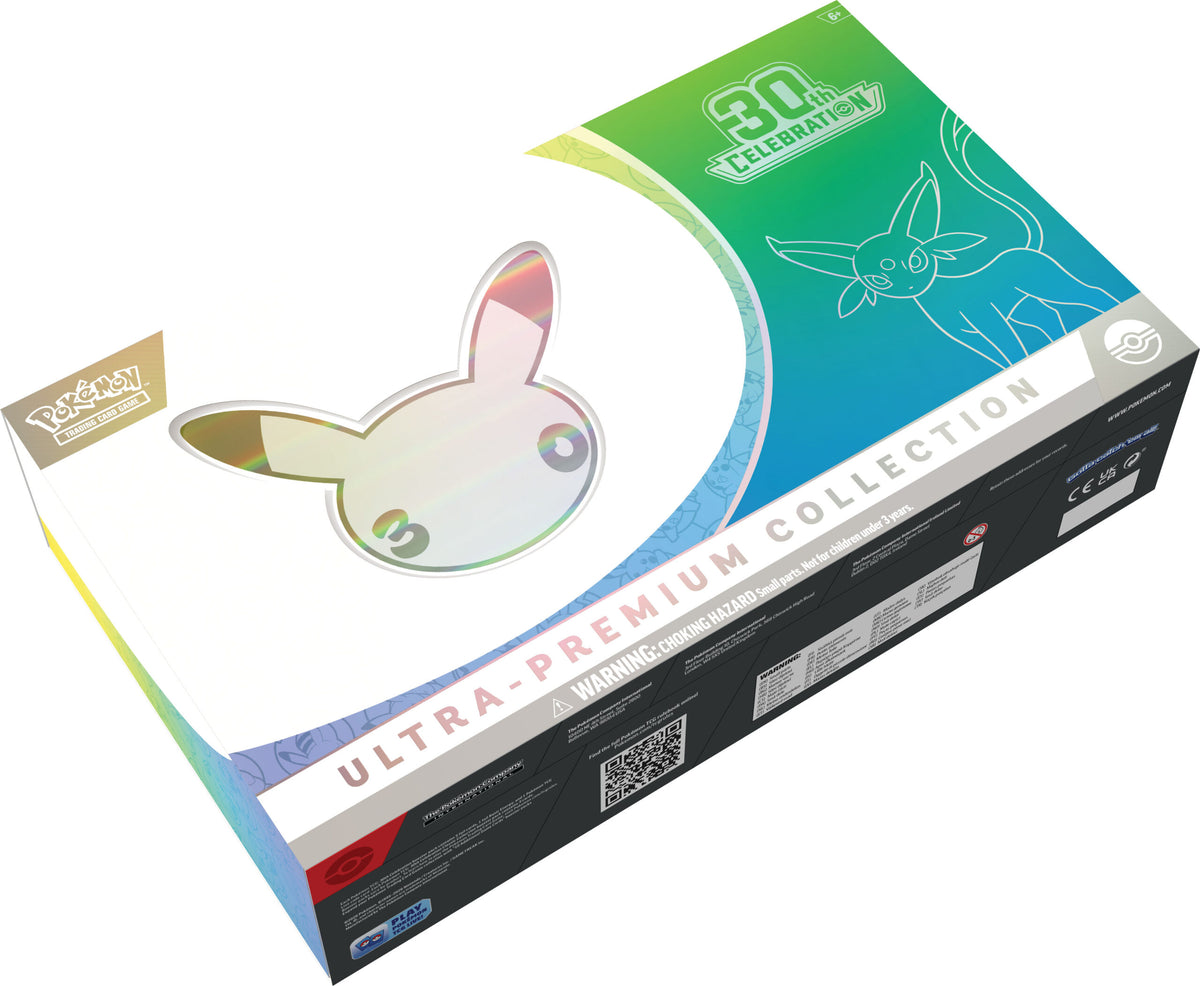 Pokémon Ultra-Premium Collection Box, grün-blauer Karton mit Espeon-Silhouette