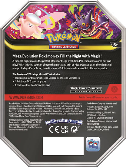 Rückseite eines Pokémon Trading-Card-Tins mit Herstellerangaben, Altershinweis 6+ und Pokémon-Logo