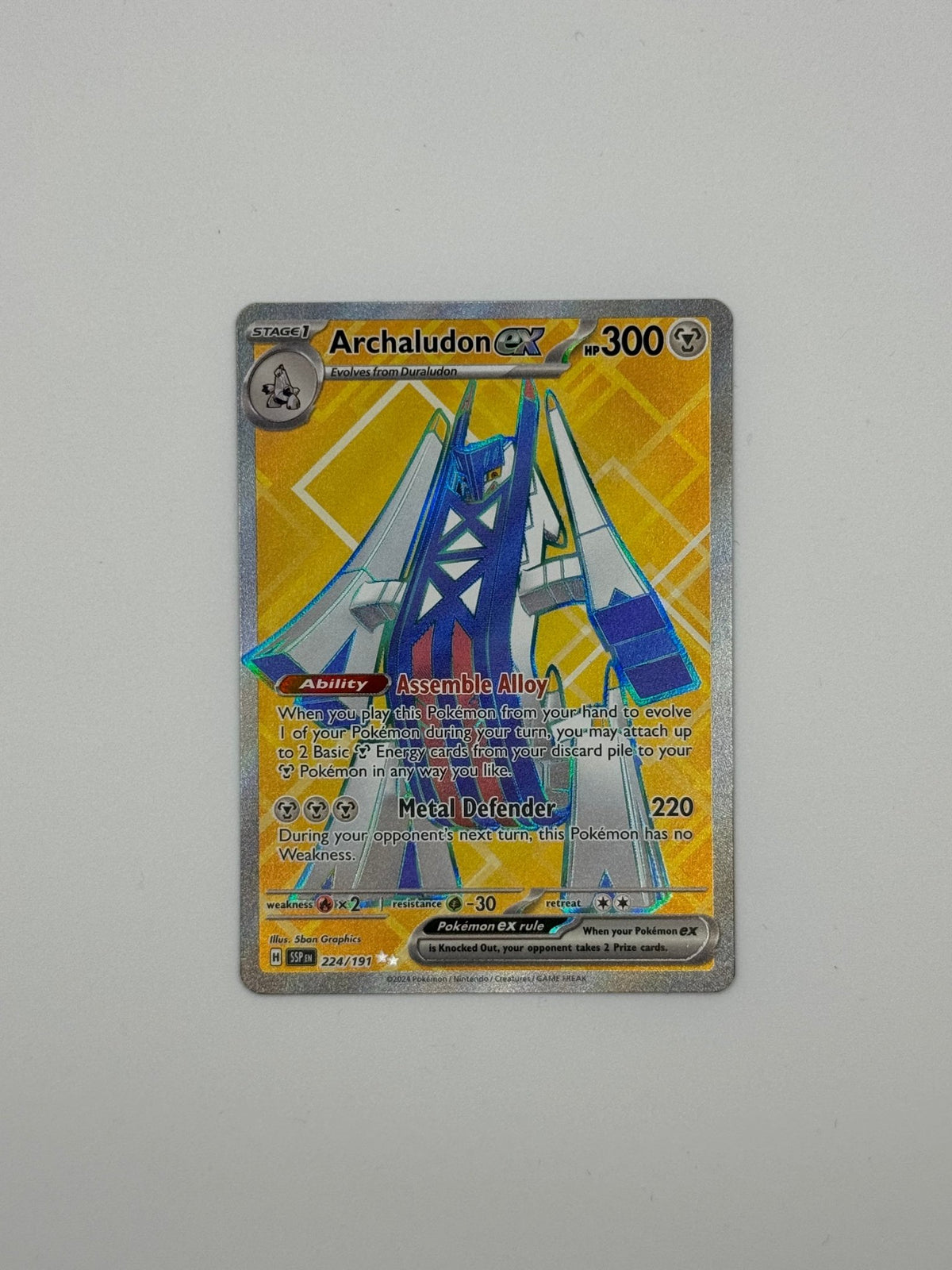 Pokémon-Karte Archaludon EX Double Rare Holo mit holografischem Effekt, 224/191