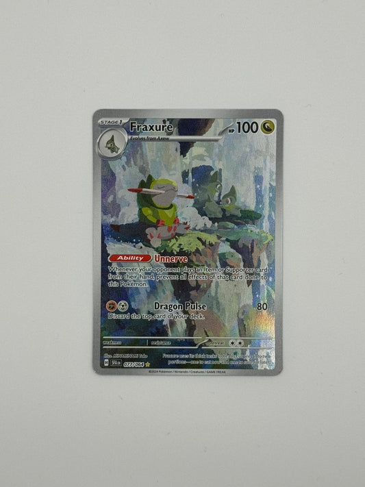 Pokémon-Karte Fraxure mit glänzender Illustration, 077/064, 100 KP