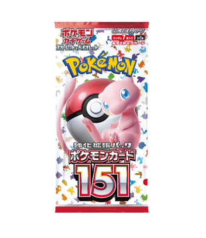 Pokémon 151 Booster-Pack, bedruckte Vorderseite mit Pokémon-Motiv und großer „151“