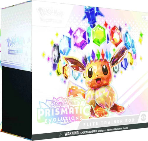 Pokémon Elite-Trainerbox mit Pikachu und prismatischen Kristallen, buntes Frontdesign