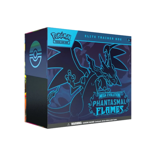 Pokémon Elite-Trainer-Box „Phantasmal Flames“ mit Mega-Evolution-Design, verschlossen