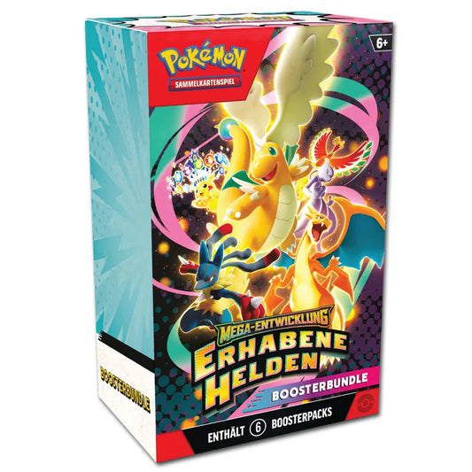 Pokémon Boosterbundle „Erhabene Helden“ mit 6 Boosterpacks auf der Packung