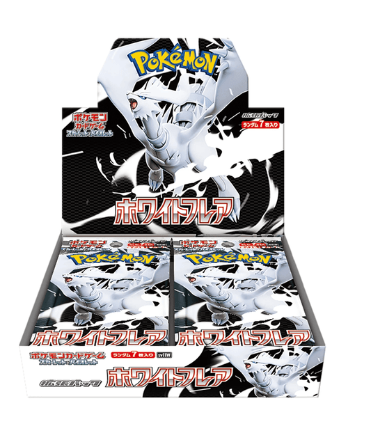 Pokémon White Flare Booster-Box mit Pokémon-Logo und Drachenkopf-Design